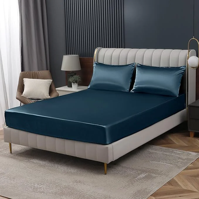 Verified Homiest Deep Sea Blue Satin Fitted Sheet Functional