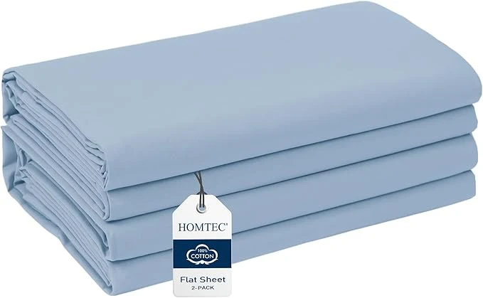 Expertly Made Twin Twin XL Size Flat Sheet 2 Pack Cotton Percale Flat Bed Sheet Reliable