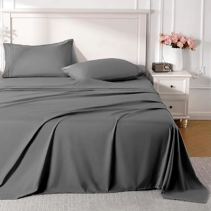 Optimized ROSE RISY Dark Grey King Sheet Set 4 Pieces Soft Bedding King Sheet Set Specialty