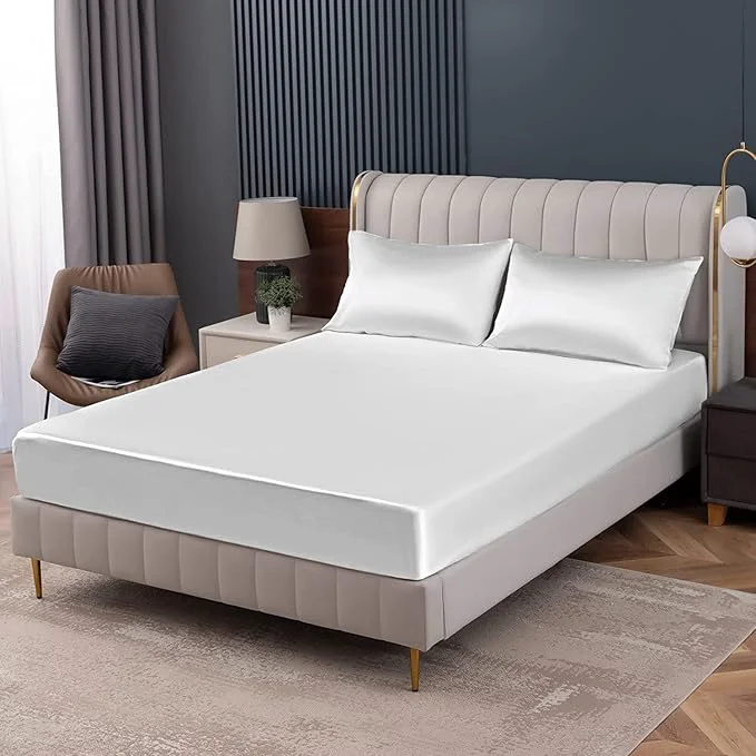 Functional Homiest White Satin Fitted Twin XL Size Bed Sheet Deep Pocket Luxury Ultra Stylish