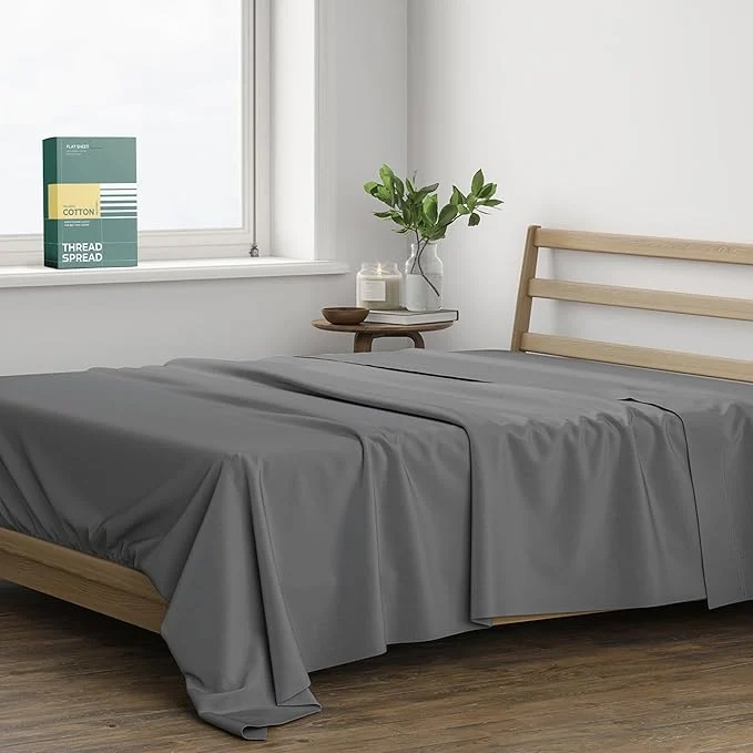 Quality THREAD SPREAD Organic Cotton Percale Flat Sheet King Size Green