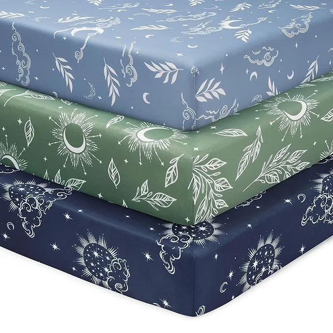 Healthy Baby Crib Sheets for Boys and Girls 3 Pack Fitted Toddler Bed Sheets Neutral Detailed