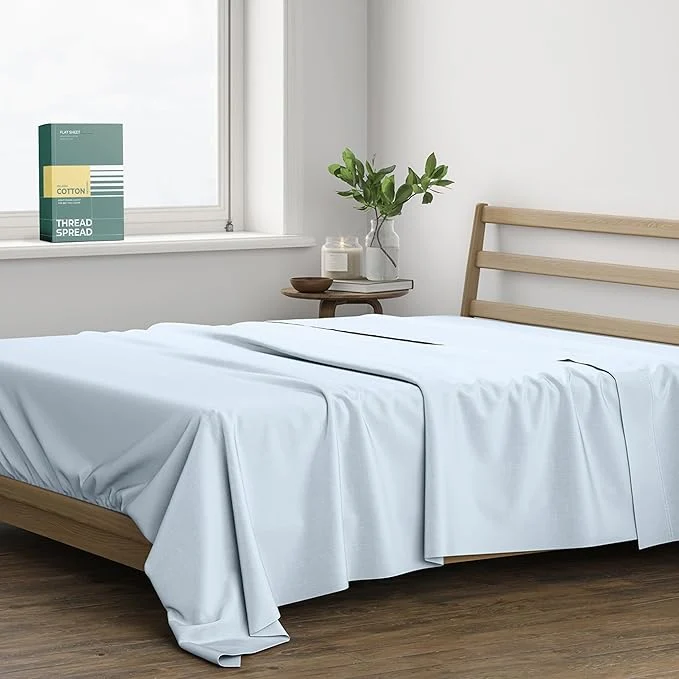 Flexible THREAD SPREAD Organic Cotton Percale Flat Sheet Twin Size Selected