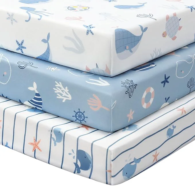 Pure Baby Mini Crib Sheets Boy Portable 38 x26 Pack and Play Sheets Fitted Durable