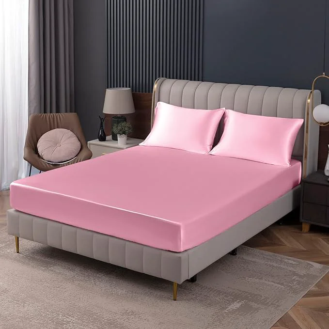 Casual Homiest Pink Satin Fitted Sheet Eco-Friendly