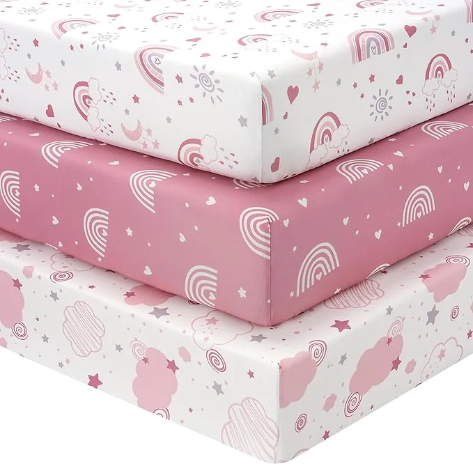 Reusable Baby Crib Sheets Girl 3 Pack Toddler Bed Sheets Fitted Responsible