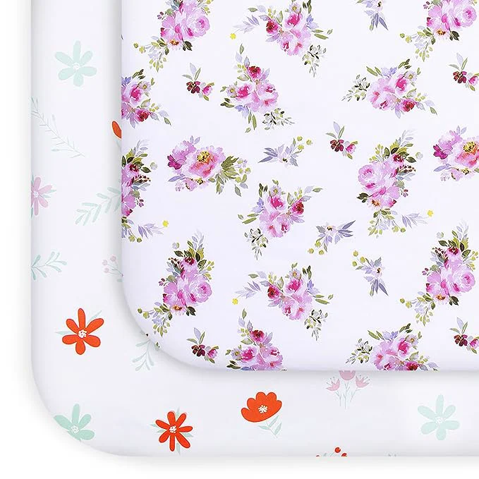 Organic Pack and Play Sheets Girl Red Floral Compatible World-Class