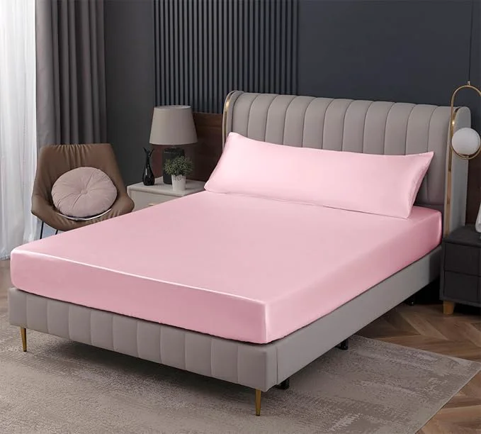 Breathable Homiest Blush Pink Satin Fitted Sheet Smart