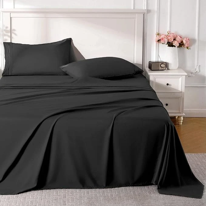 High-Quality ROSE RISY Black Twin Sheet Set 3 Pieces Soft Bedding Queen Sheet Set Selected