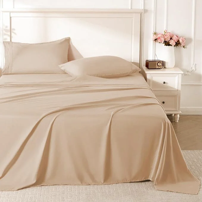 High-Performance ROSE RISY Khaki Full Sheet Set 4 Pieces Soft Bedding Full Sheet Set Smart