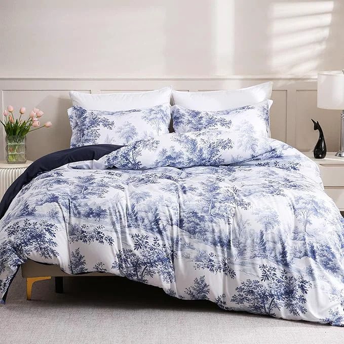 LONAVA King Botaincal 3 Pcs Duvet Cover Set Breathable Soft Microfiber Navy Practical