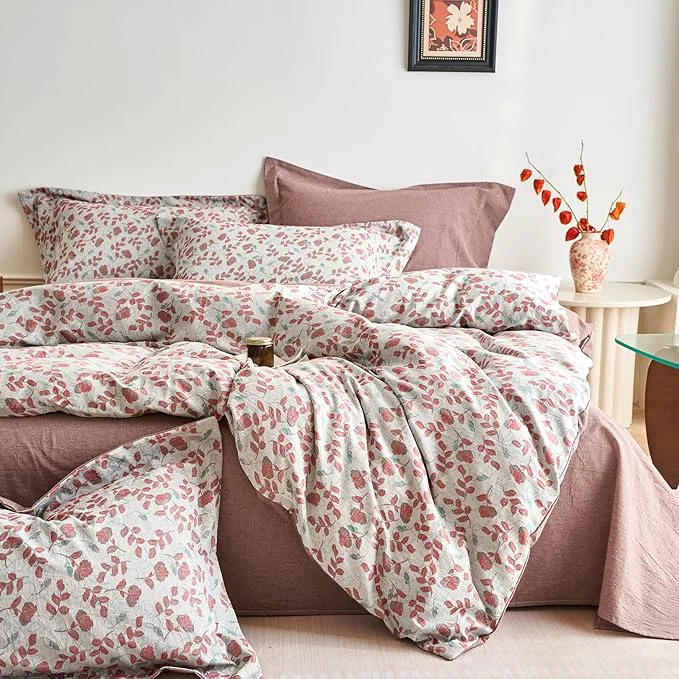 Safe mixinni King Size Jacquard Duvet Cover Set – Washed Cotton Floral Textured World-Class