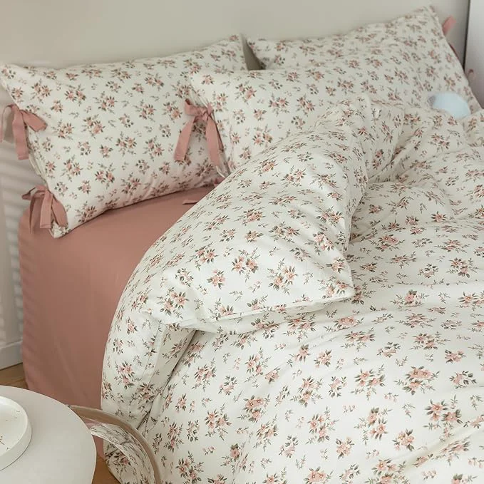 Original mixinni Vintage Style Girls Pale Pink Flower Pattern Duvet Cover King Soft Exceptional