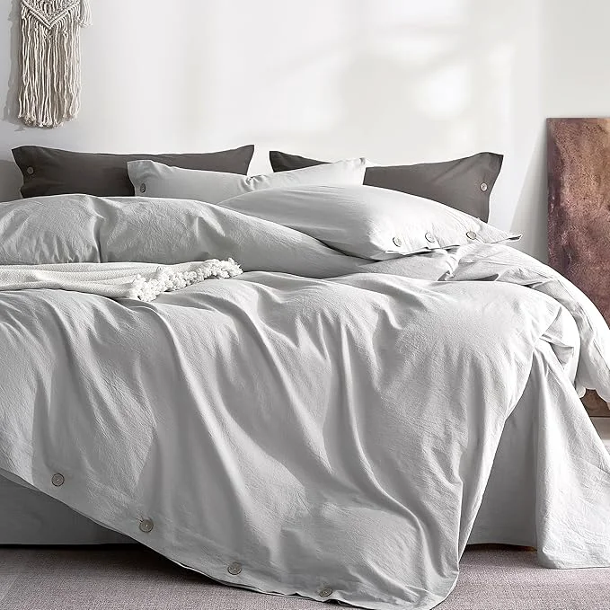 Contemporary JELLYMONI Washed Cotton Duvet Cover Full – Soft Breathable Linen-Look Organic