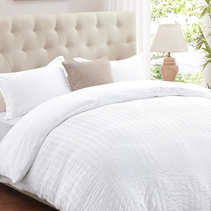 World-Class Cozyide White King Size 3 Pieces Bedding Soft Breathable Seersucker Duvet Organic