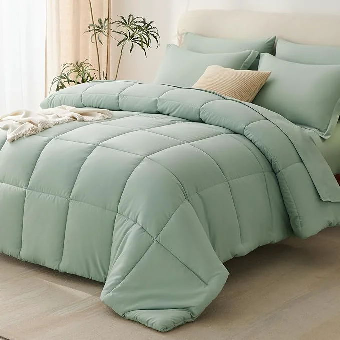 Minimalist CozyLux Full Size Comforter Sets Sage Green Smooth