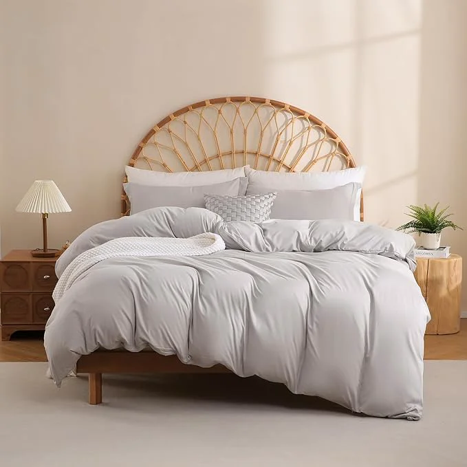 Secure JSD Light Grey Duvet Cover Set King Size 3 Piece Duvet Cover Expertly Made