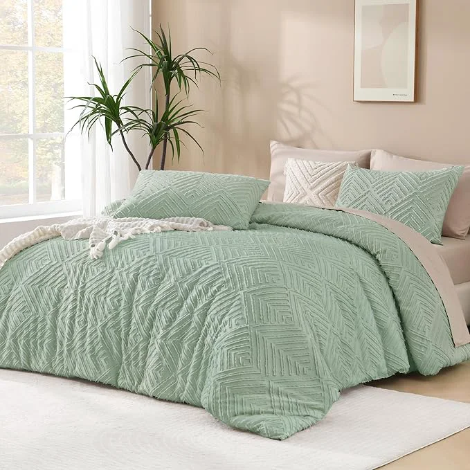 Breathable Andency Oversized King Comforter 128''x120'' 3 Pieces Sage Green Boho Bedding Exclusive