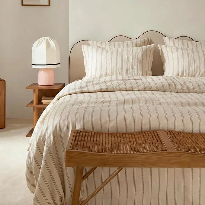 World-Class mixinni Striped Duvet Cover Set Twin Size 3 Piece Cotton Linen Blend Bedding Genuine