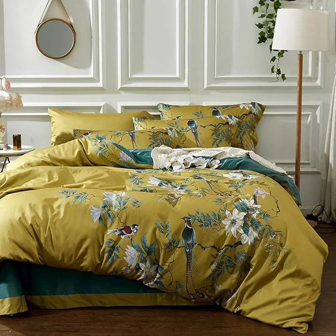 High-End mixinni Garden Style Cotton Flowers and Birds Pattern Printed Duvet Cover Artisan