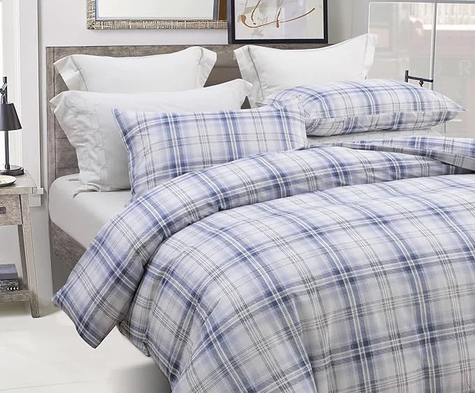 Fast SLEEPBELLA Blue White Grid Duvet Cover Set Cotton Bedding Buffalo Plaid Verified