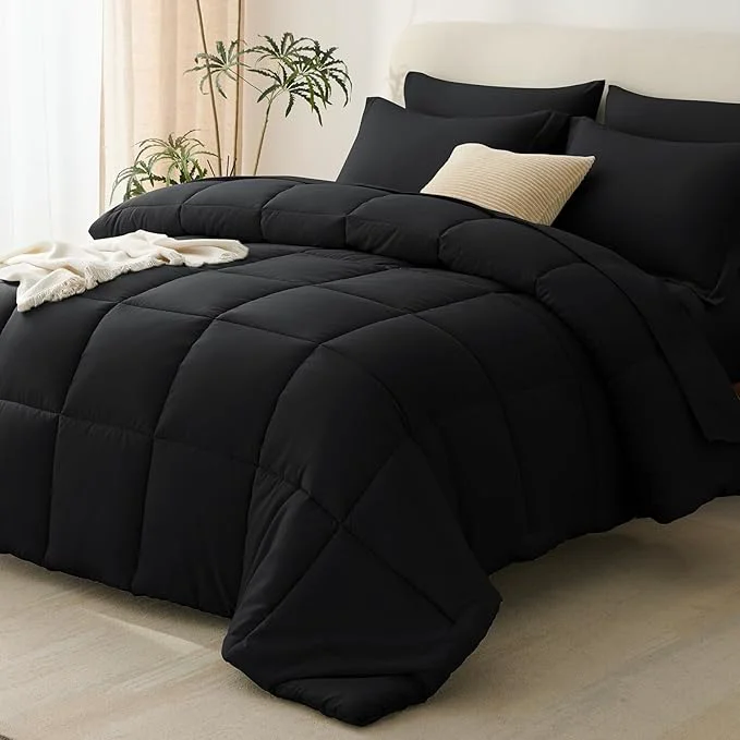 Elegant CozyLux Full Size Comforter Sets Black Minimalist