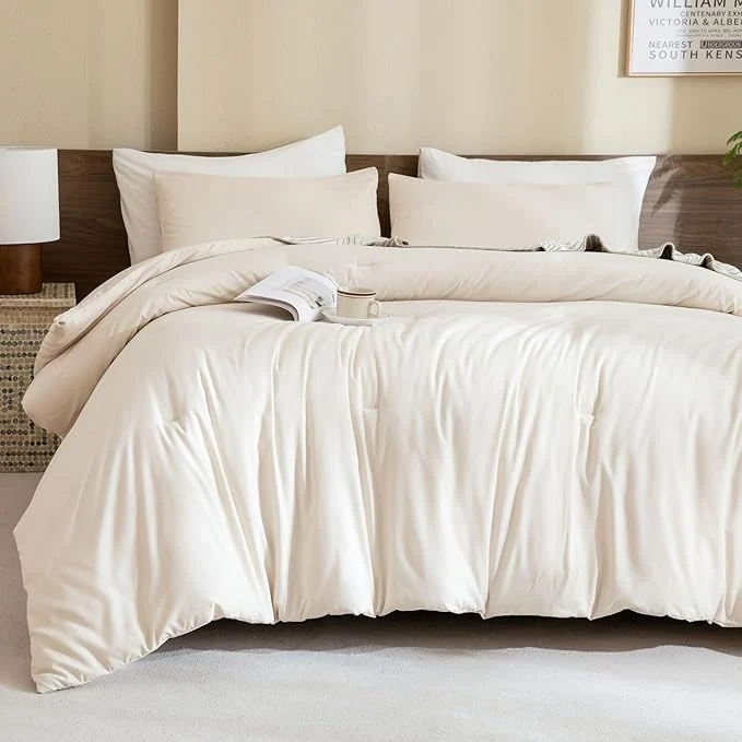 Functional Paxrac Beige Comforter Set Queen Size Cream 3 Pieces Comforter Set Traditional