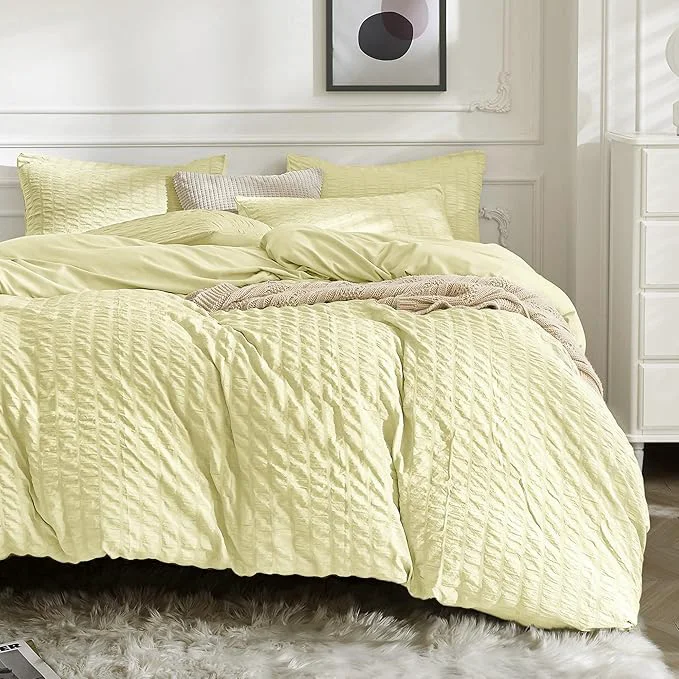 Versatile JELLYMONI Light Yellow Duvet Cover Full Size Soft Breathable Seersucker Duvet Superior