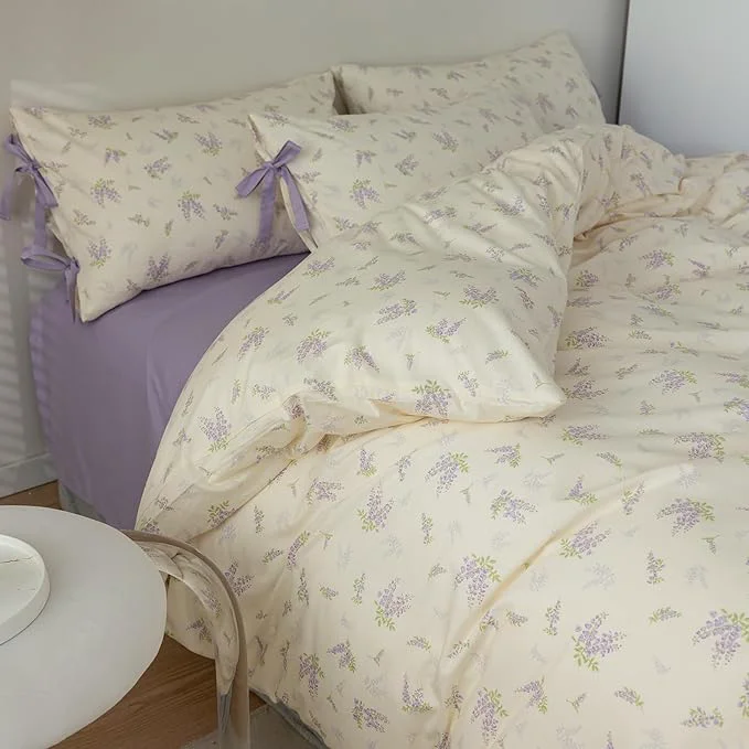 World-Class mixinni Lavender Flower Duvet Cover Queen Cotton Teenage Girls Flower Leaf Organic