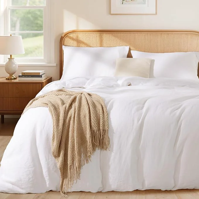 Secure LBRO2M France Linen Duvet Cover Set Cal King Size 3 Pcs Natural Flax Genuine