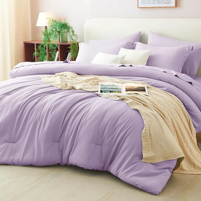 Innovative CozyLux King Size Comforter Set Lavender 7 Pieces Bed in a Bag King Comforter Advanced