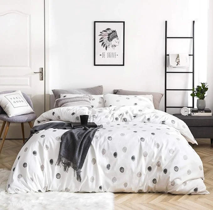 Efficient SUSYBAO White Polka Dot Duvet Cover King Cotton 3 Pcs Set 1 Modern Grey Genuine