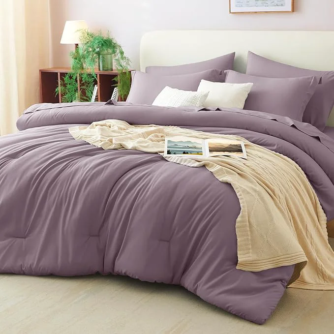 Recyclable CozyLux Queen Comforter Set Dusty Purple 7 Pieces Bed in a Bag Queen Comforter Fine