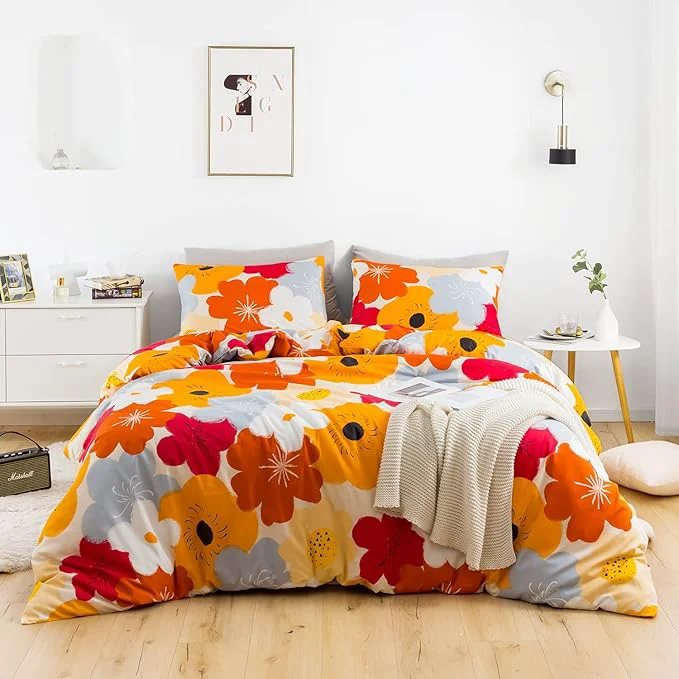 User-Friendly SUSYBAO Orange Flower Duvet Cover King Cotton Burnt Orange Floral Duvet Selected