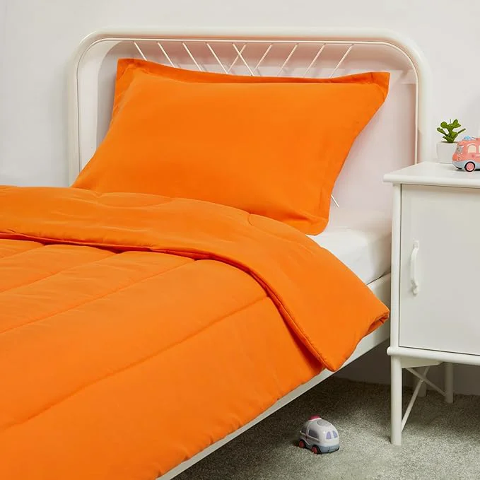 Comfortable Amazon Basics 2 Piece Microfiber Kid's Comforter and Pillow Sham Set Bright Smooth
