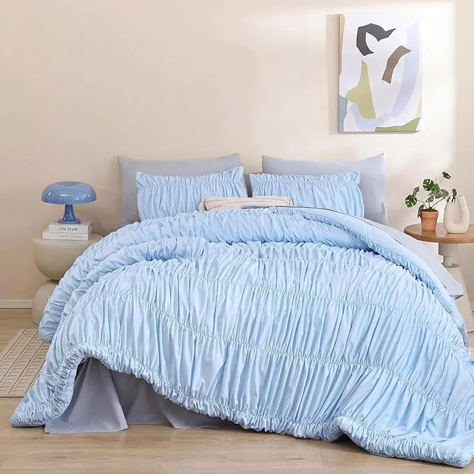 Powerful weigelia Cinched Comforter Set King – Soft Ruched Bedding Set Apartment Dorm Exceptional