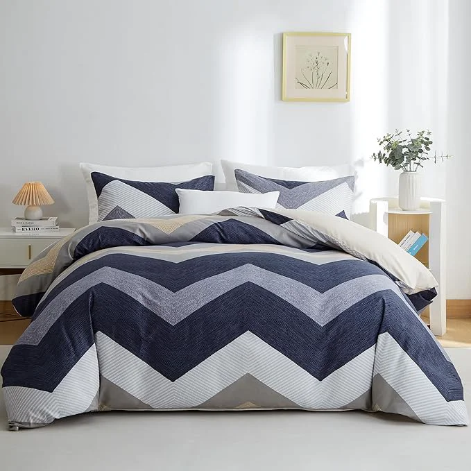 Green BOLINLIVING Wavy Striped Queen Duvet Cover Set 3 Pieces Soft Breathable Single Specialty