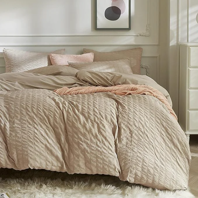 Organic JELLYMONI Khaki Duvet Cover Full Size Soft Breathable Seersucker Duvet Cover Original Design