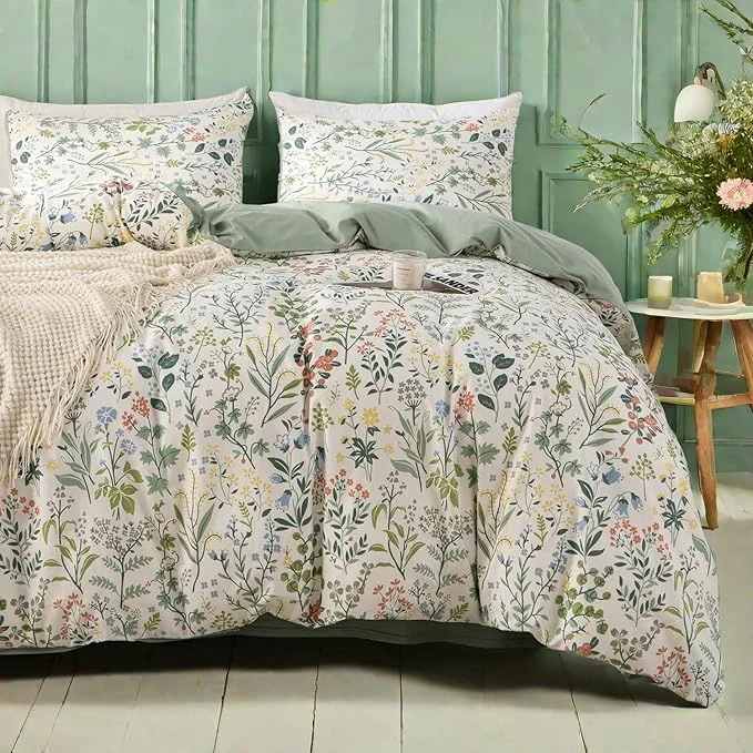 Organic mixinni Sage Green Duvet Cover Set King-Exquisite Floral King Size Comforter Set High-Performance