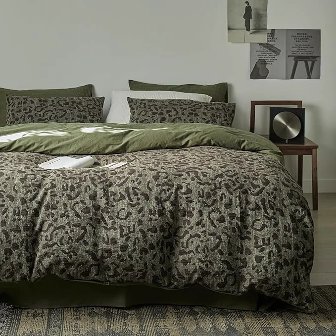 Responsible mixinni Leopard Duvet Cover King Size Premium Yarn-Dyed Jacquard Cotton Duvet Luxury