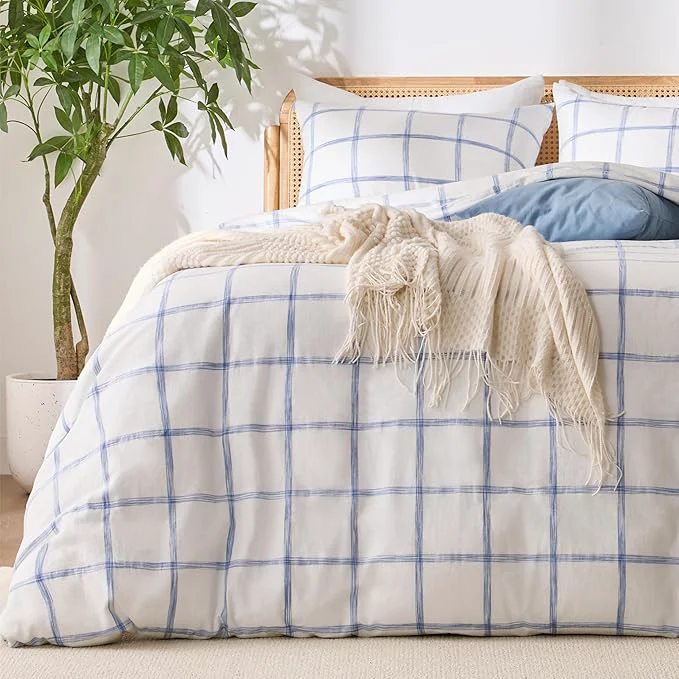 Advanced Blue Plaid Duvet Cover Queen Size Soft Washed Cotton Queen Duvet Cover Enhanced