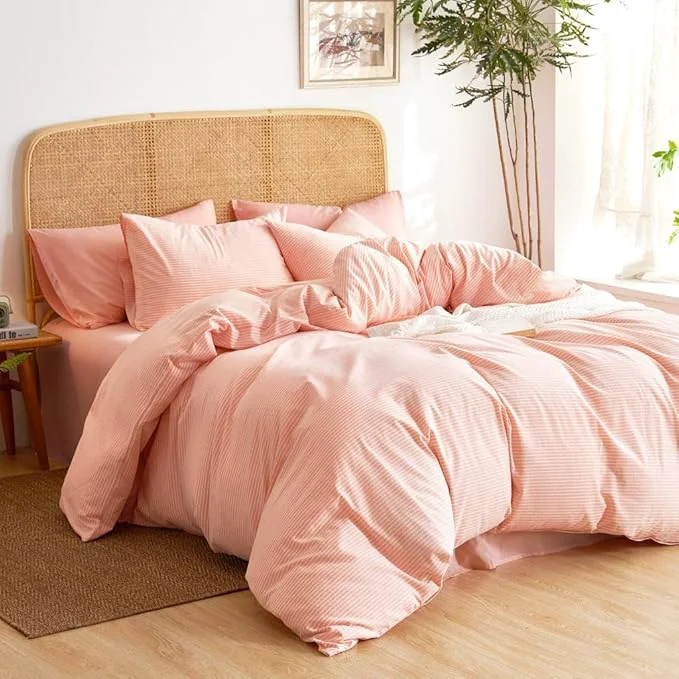 Fine Crafted Wake In Cloud - Striped Cotton Duvet Cover Set Washed Cotton Textured Fine