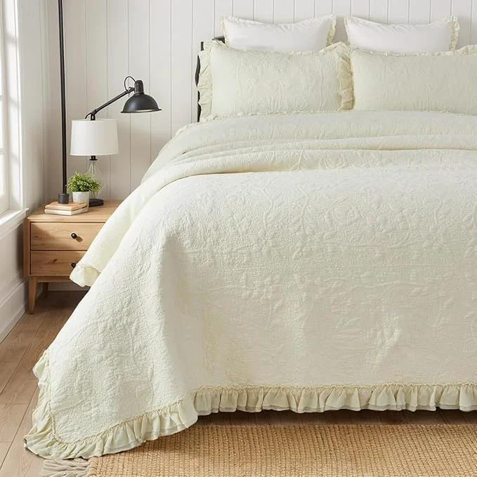First-Class Brandream Luxury Cotton Quilt Set King Size Heirloom Quality Ruffled Edge Breathable