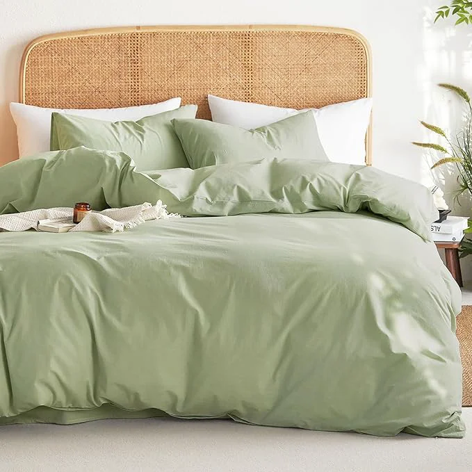 Casual Wake In Cloud - Cotton Duvet Cover Set King Size Sage Green Washed Efficient