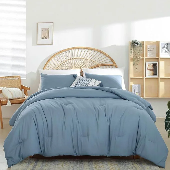 Smooth weigelia Dusty Blue Comforter Set King Size Sustainable