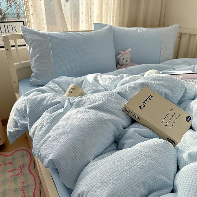 Elegant mixinni Blue Gingham Duvet Cover Twin Size Modern