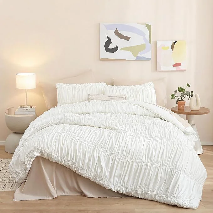 Secure weigelia Cream Comforter Set King – Textured Ruched Cream Ivory King Comforter Convenient