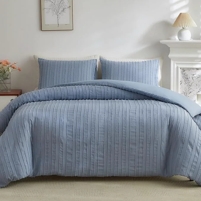 Proven WARMDERN Blue Boho Duvet Cover King Size Striped Textured Duvet Cover Set Consistent