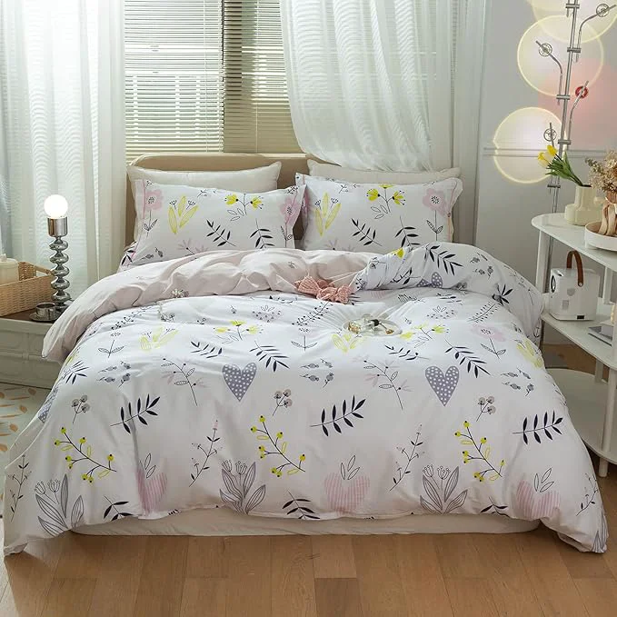 Recyclable mixinni Garden Style Floral Duvet Cover Queen Size Teenage Girls Flower Leaf Authentic