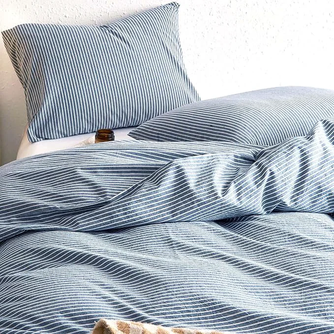 Specialty Wake In Cloud - Striped Cotton Duvet Cover Set Washed Cotton Textured Optimized